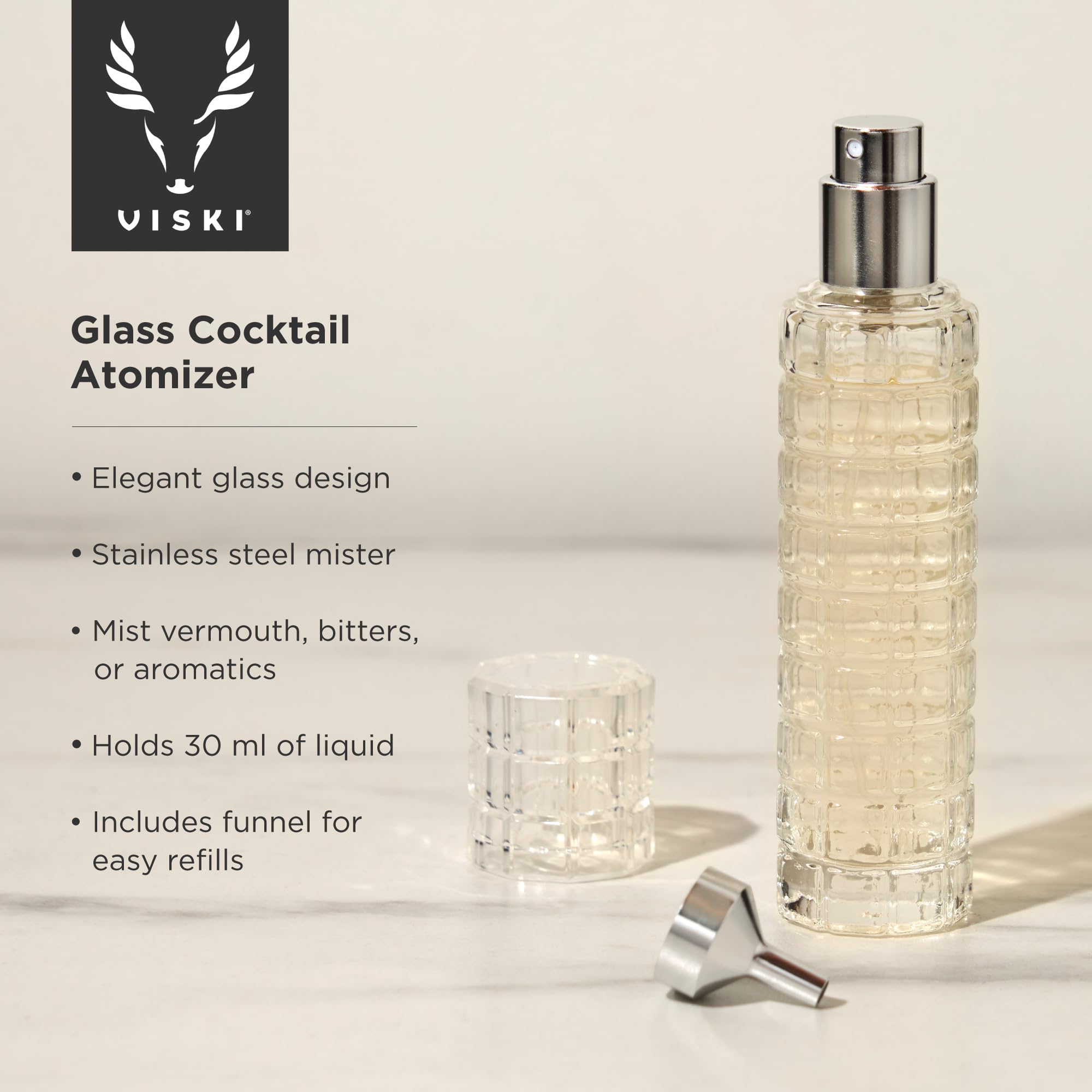 Viski martini atomizer 30ml capacity ideal for controlled aroma applications.