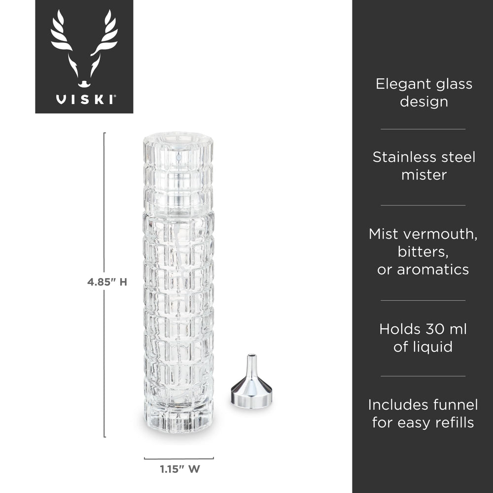 Viski martini atomizer includes a stainless steel funnel for easy refills.