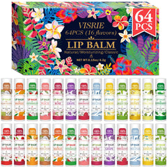 VISRIE 64-pack lip balms with a colorful flavors assortment for on-the-go hydration