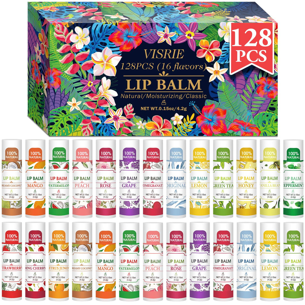 VISRIE lip balm bulk 128-pack display for bulk gifting and daily lip care.