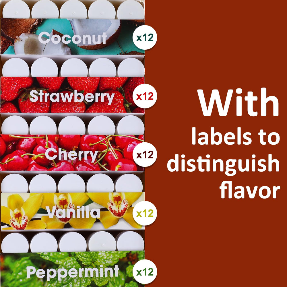 VISRIE five flavor lip balms including Cherry, Mint, Strawberry, Coconut, Vanilla.
