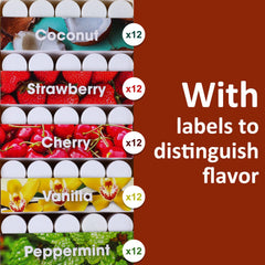 VISRIE five flavor lip balms including Cherry, Mint, Strawberry, Coconut, Vanilla.