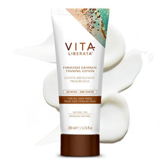Vita Liberata Fabulous Gradual Tanning Lotion packaging shows the clear formula for transfer-minimized glow.
