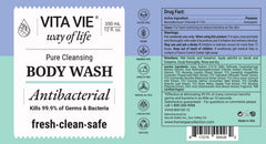 VITA VIE antibacterial body wash lather-on-skin captures rich foam for a soothing cleanse.