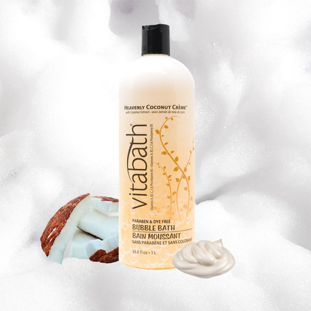 Vitabath Heavenly Coconut Creme Bubble Bath closeup highlights bubbles and texture