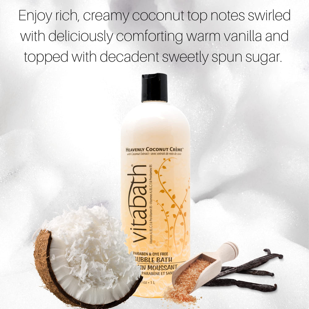Vitabath Heavenly Coconut Creme Bubble Bath gluten-free formula shown on label