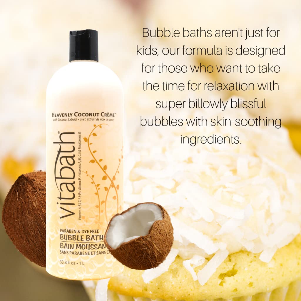Vitabath Heavenly Coconut Creme Bubble Bath ingredients list showcases vitamins and antioxidants