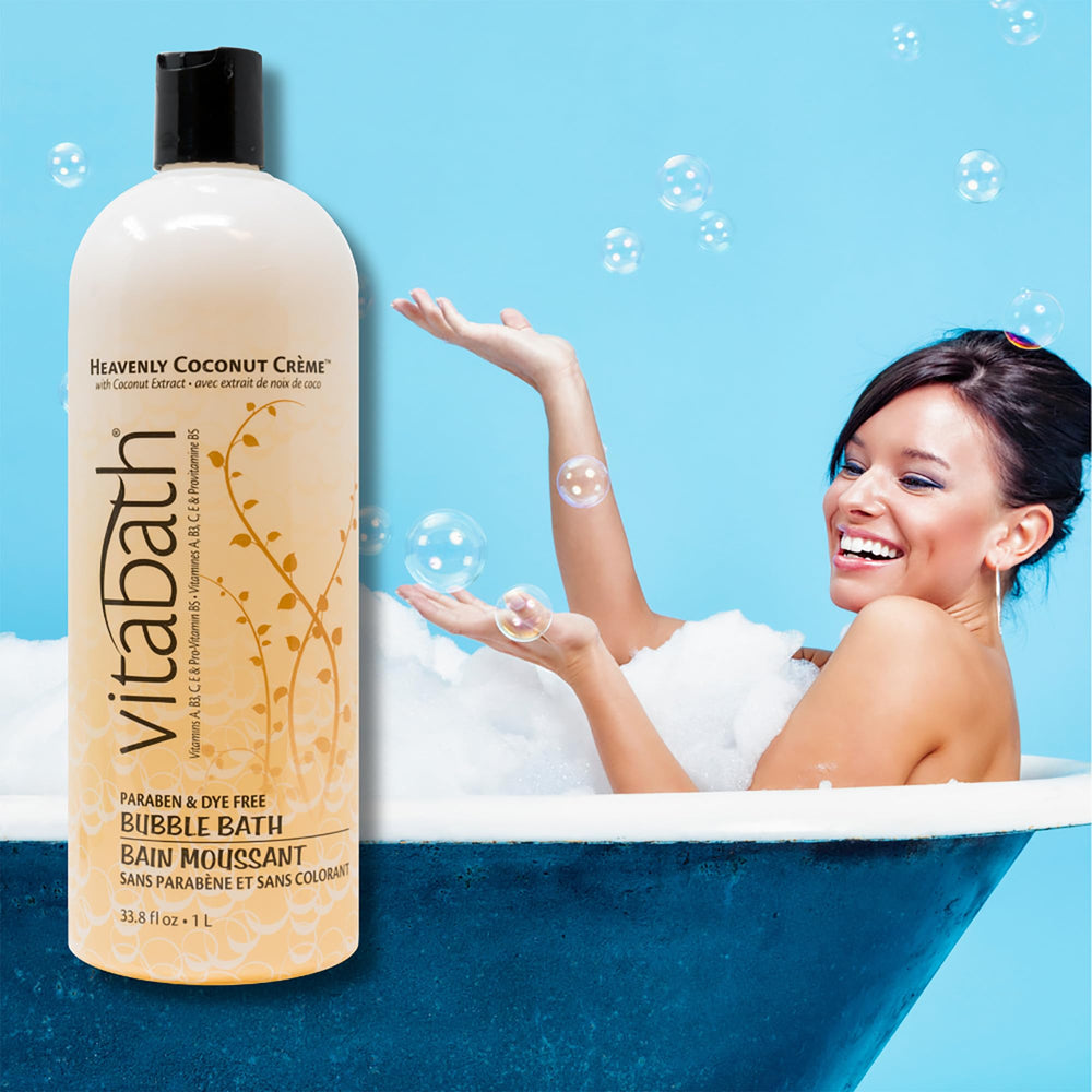 Vitabath Heavenly Coconut Creme Bubble Bath rich lather envelops skin during pampering cleanse