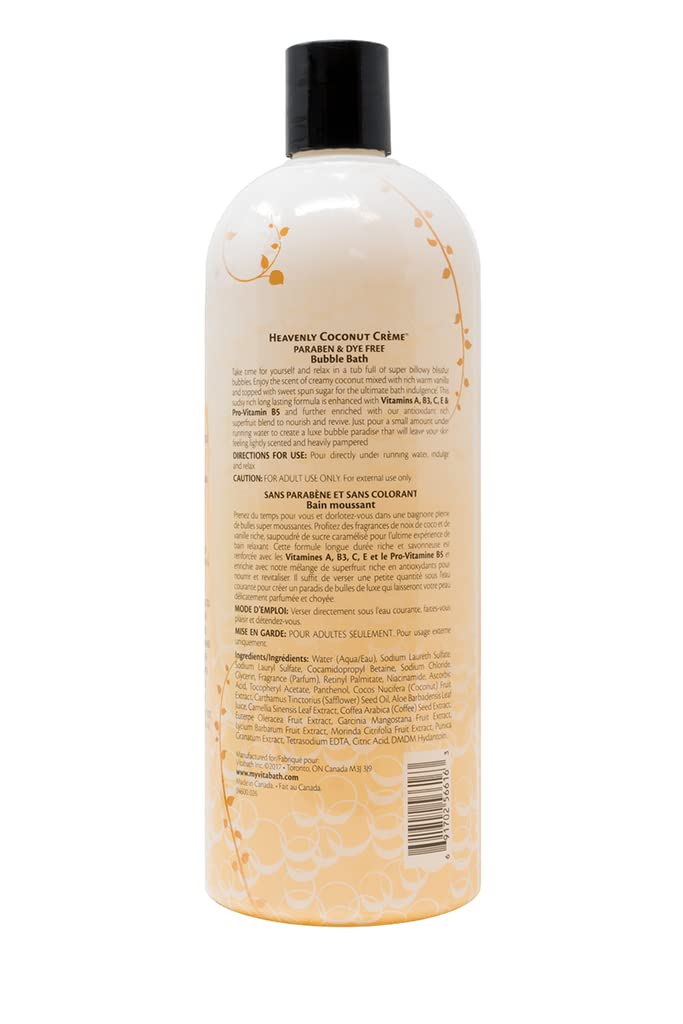 Vitabath Heavenly Coconut Creme Bubble Bath PETA-certified cruelty-free badge displayed