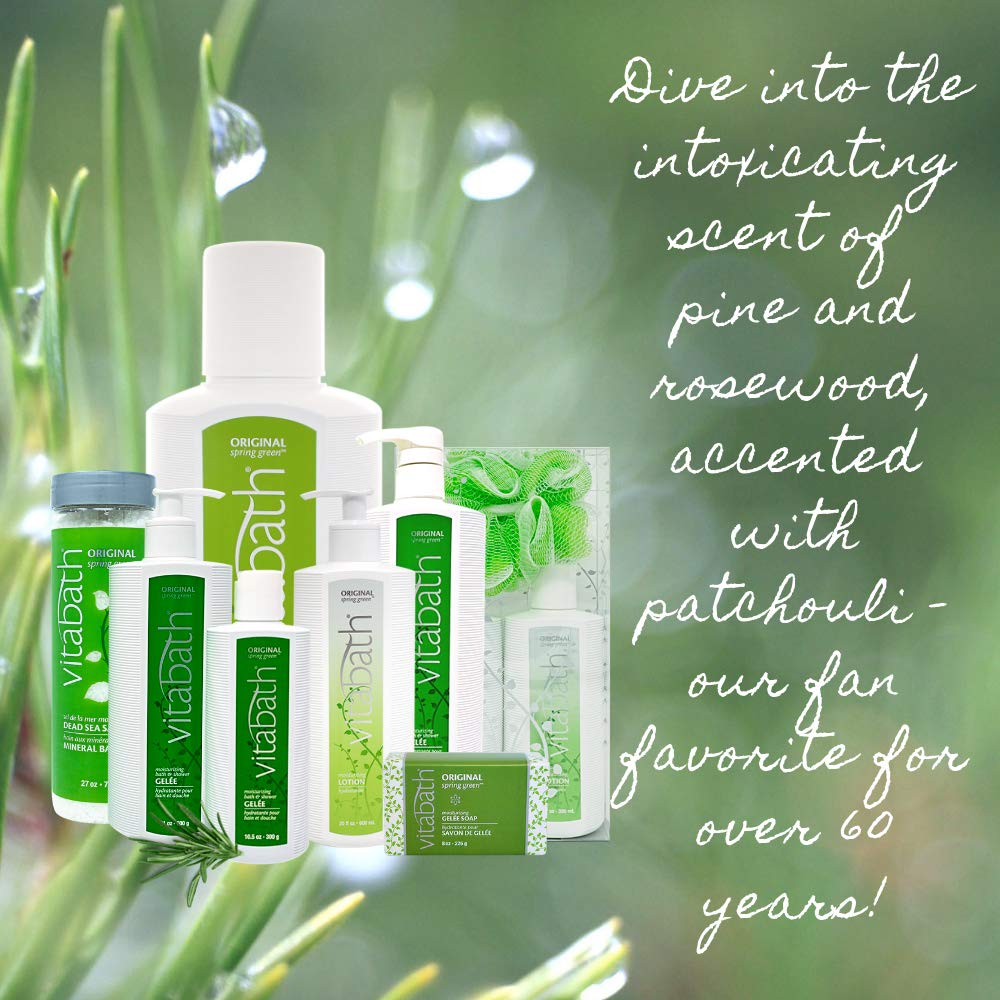 Vitabath Original Spring Green rich lather forms pampering foam for a soak.