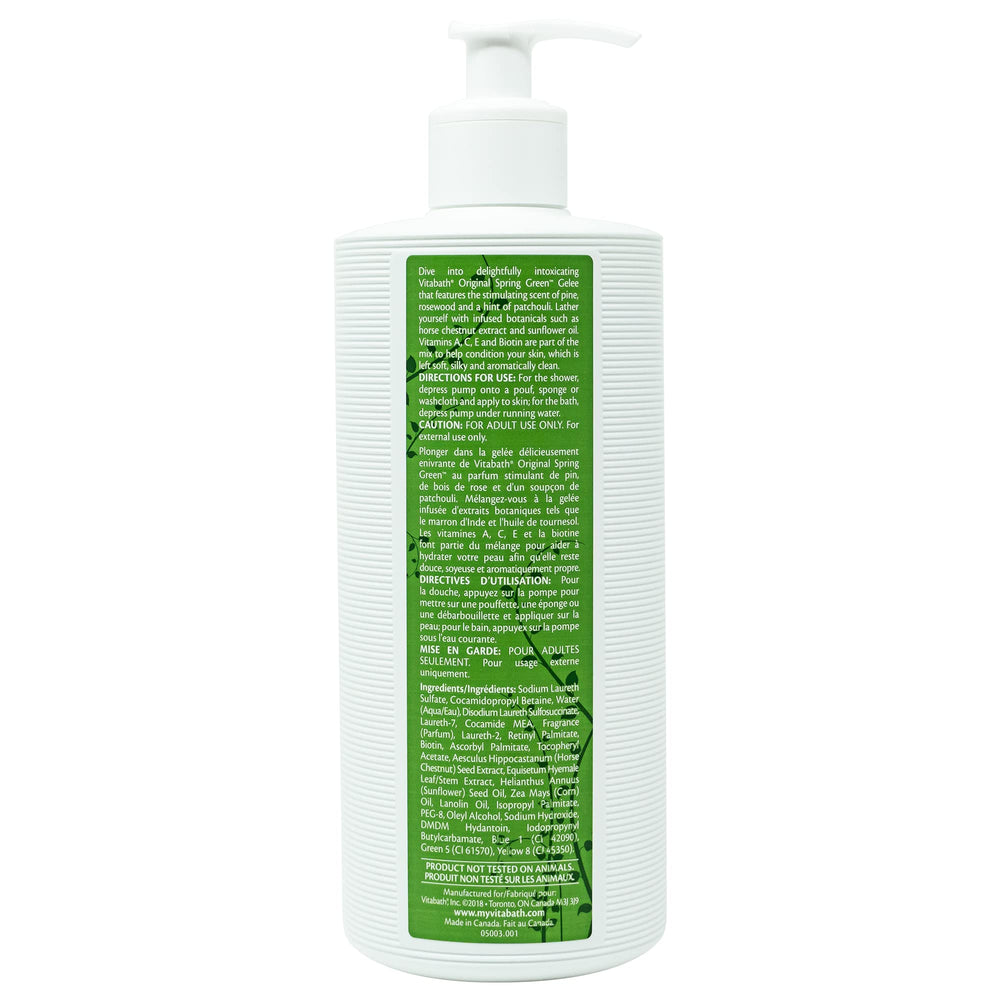 Vitabath Original Spring Green bottle label focus underlines brand heritage and safety.