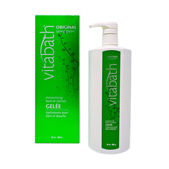 Vitabath Original Spring Green bottle pour shows convenient dispensing and luxurious cleansing.