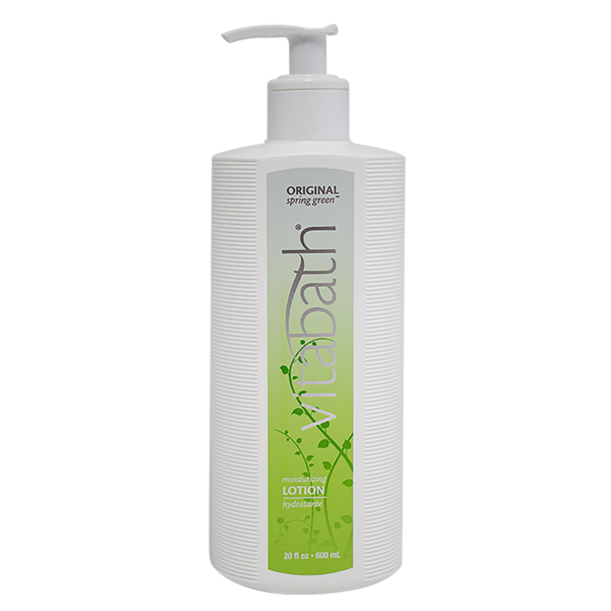 Vitabath Original Spring Green lotion bottle demonstrates hydrating, non-greasy absorption for soft, refreshed skin.
