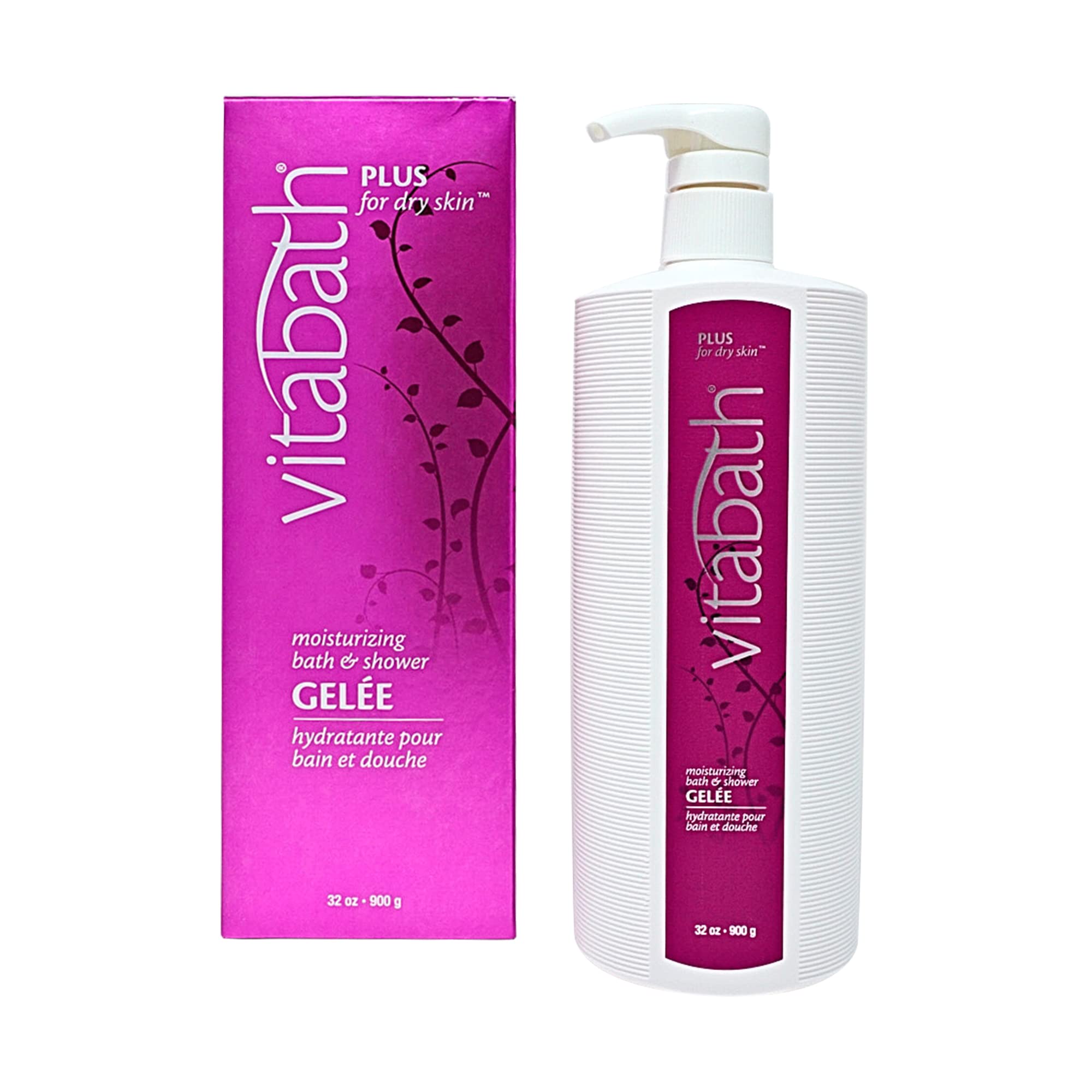 Vitabath Plus Dry Skin bottle pour shows luxurious hydrating cleanse for daily moisture.