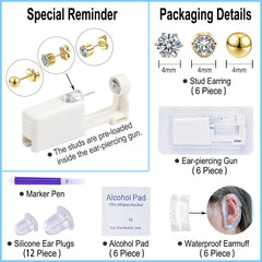 VitaCool sterile CZ stud earrings, gold mixed patterns, ready to wear.