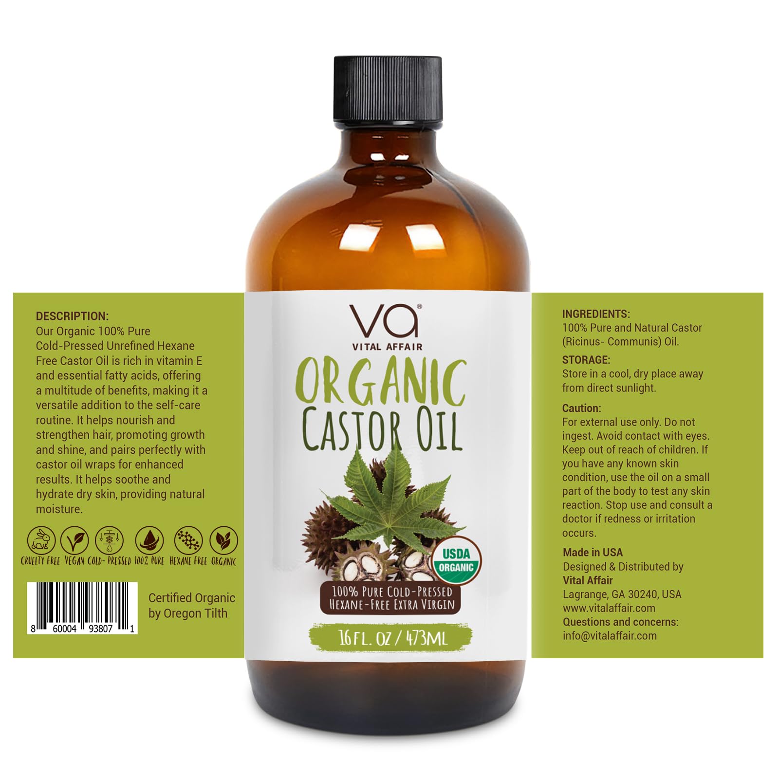 VITAL AFFAIR castor oil for eyelashes and eyebrows close-up brush-on detail.