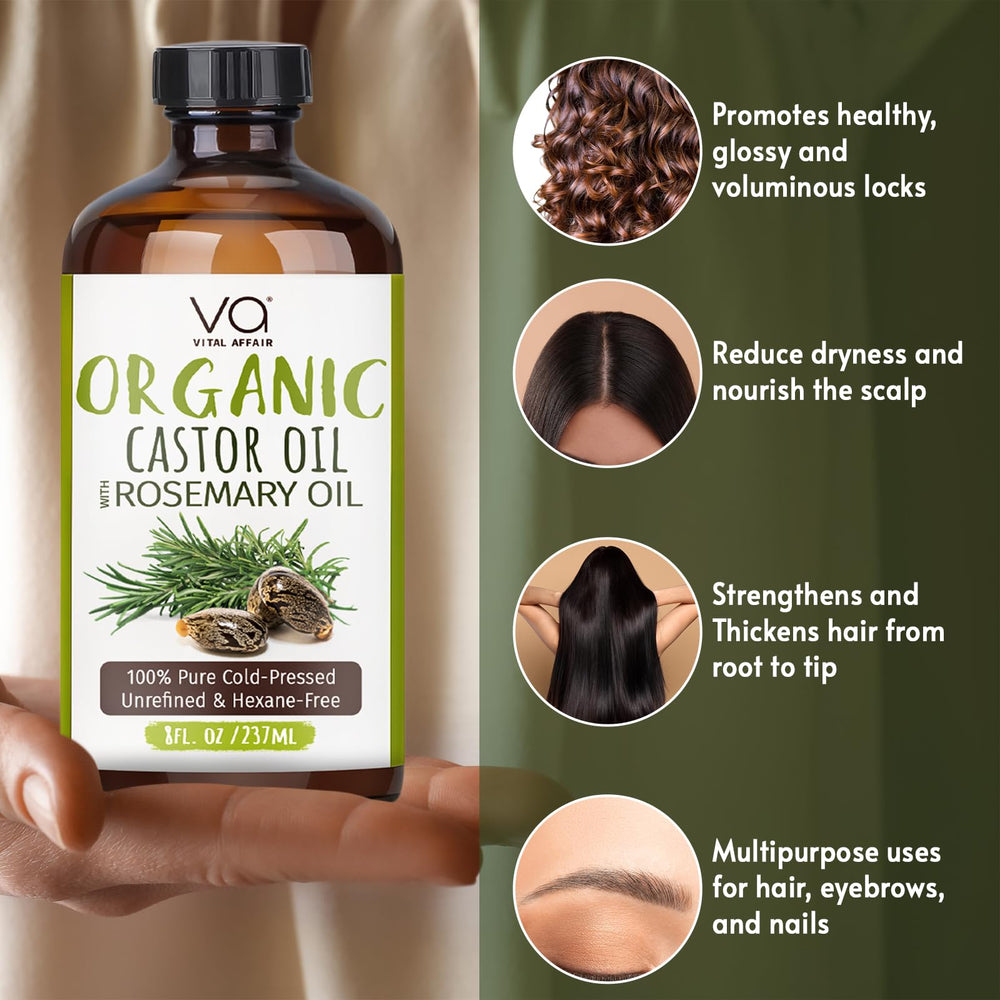 VITAL AFFAIR castor oil rosemary ingredients highlight hexane-free, natural blend.