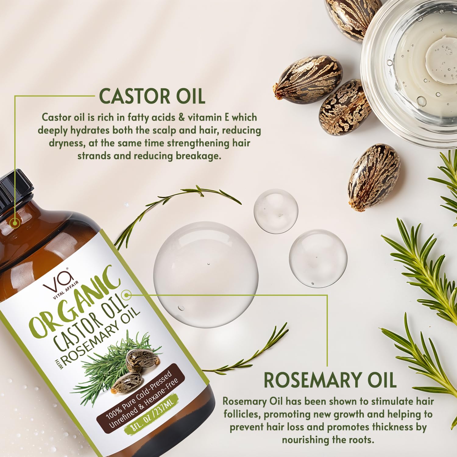 VITAL AFFAIR castor oil rosemary scalp-massage scene supports nourishment from root to tip.