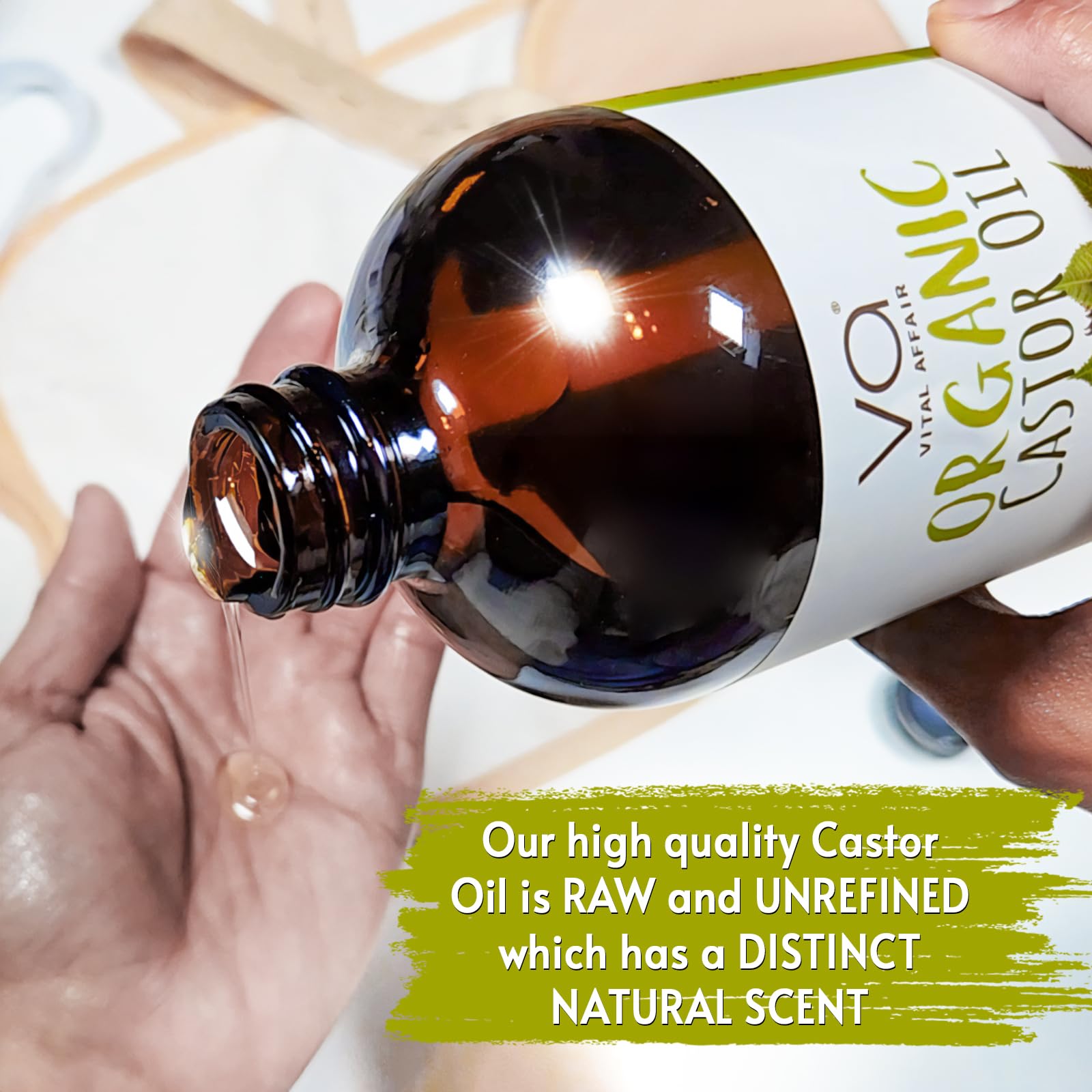 VITAL AFFAIR glass bottle packaging and label detail with organic-certified status.