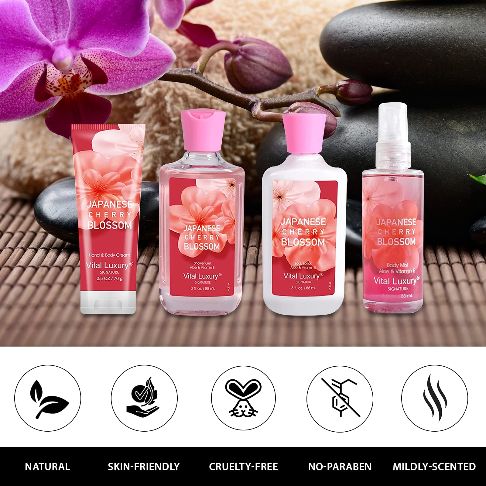 Vital Luxury travel-size packaging shown for compact on-the-go pampering.