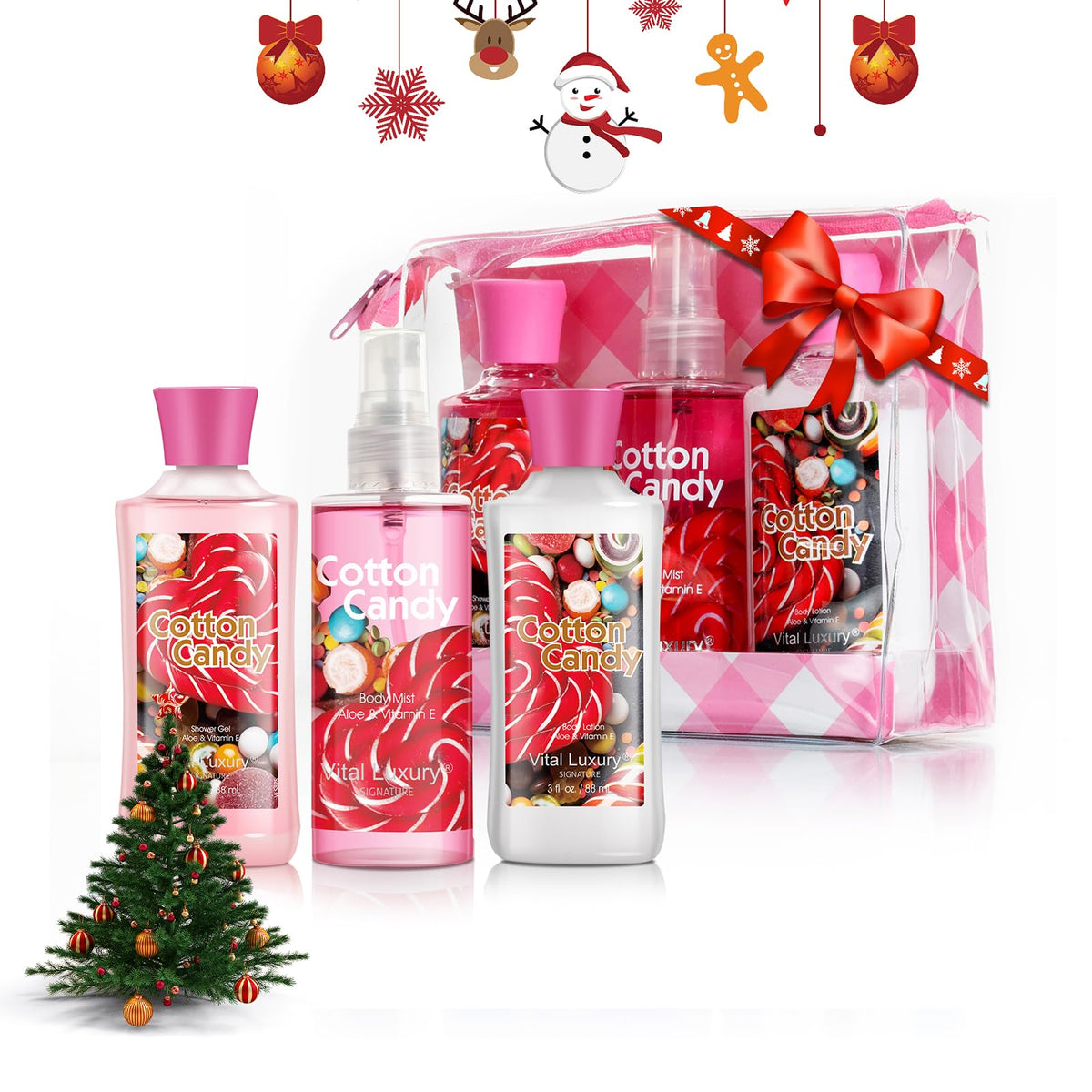 Vital Luxury Cotton Candy bath-shower gel bottle for refreshing cleanse on the go.