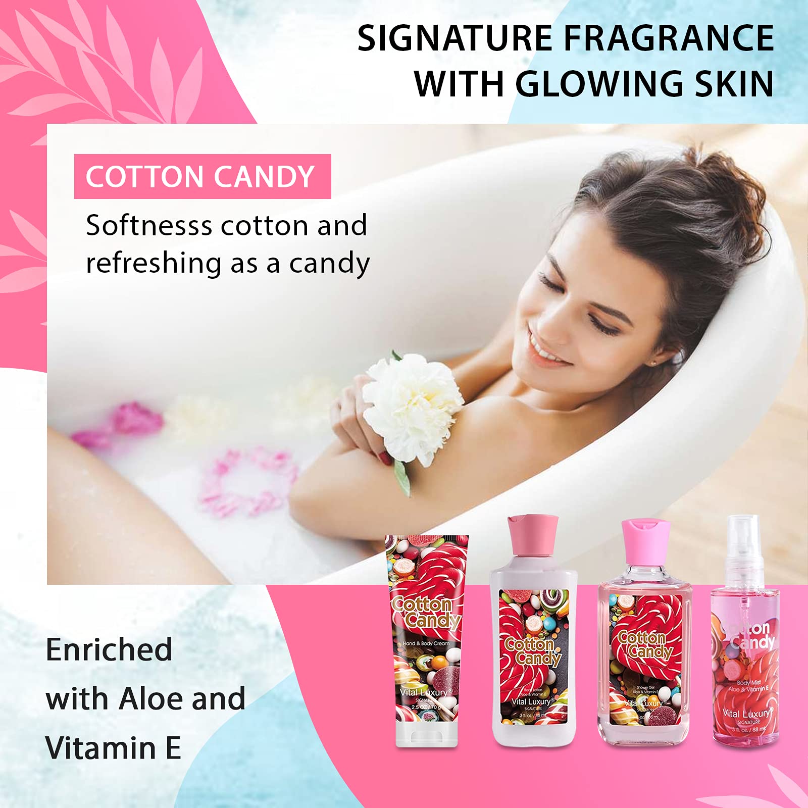 Vital Luxury Cotton Candy shower gel 3oz bottle for a refreshing cleanse.