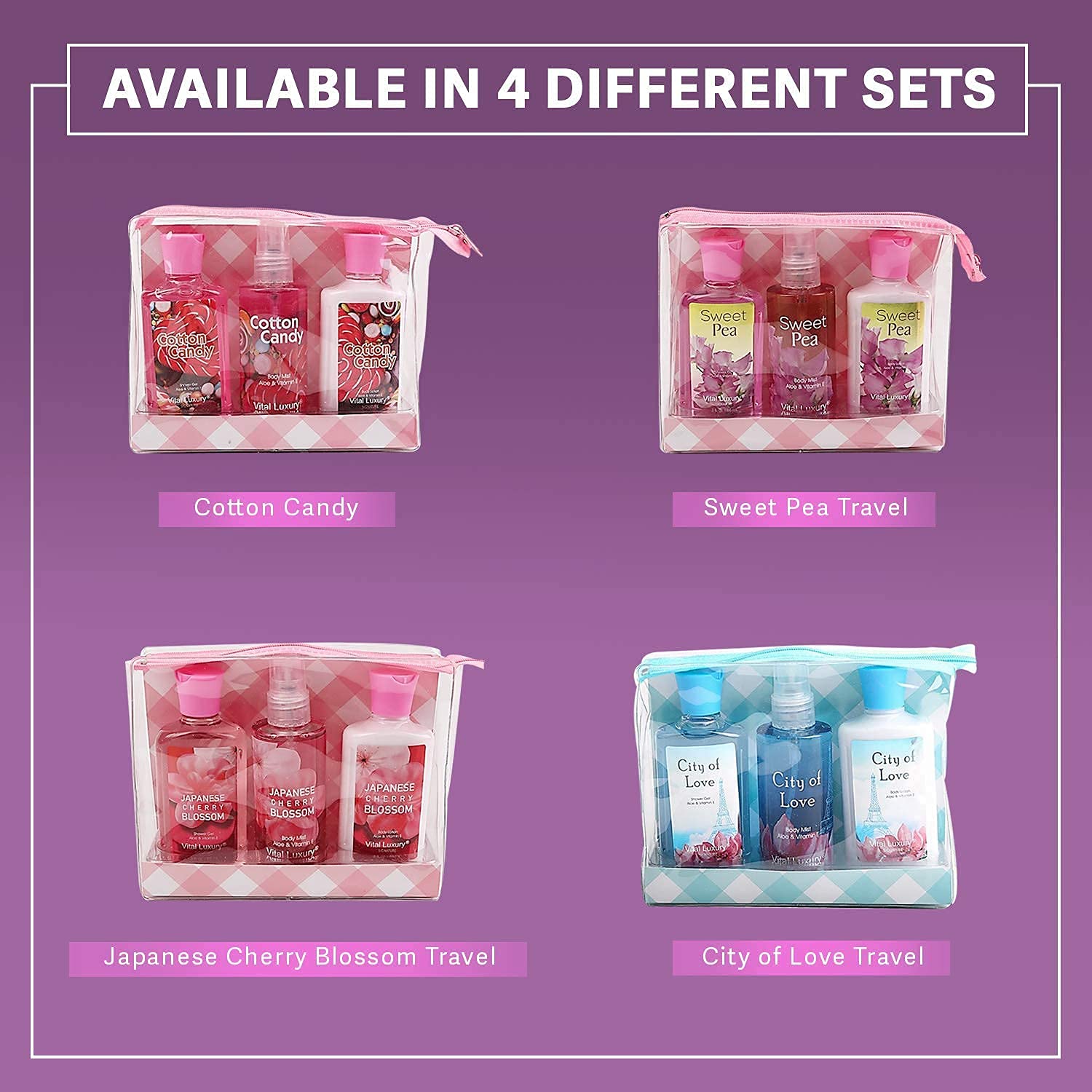 Vital Luxury Cotton Candy travel-friendly kit fits gym bag or suitcase.