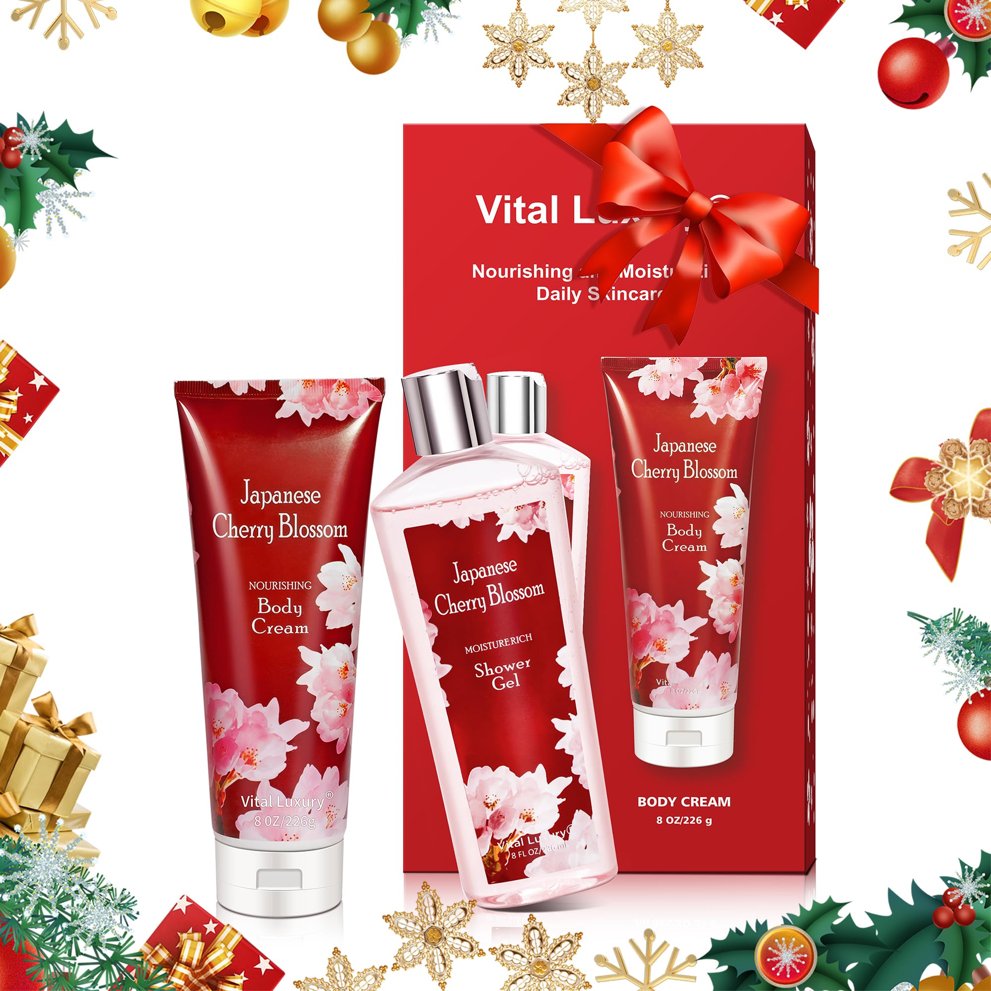 Vital Luxury Japanese Cherry Blossom Shower Gel bottle with long-lasting fragrance.