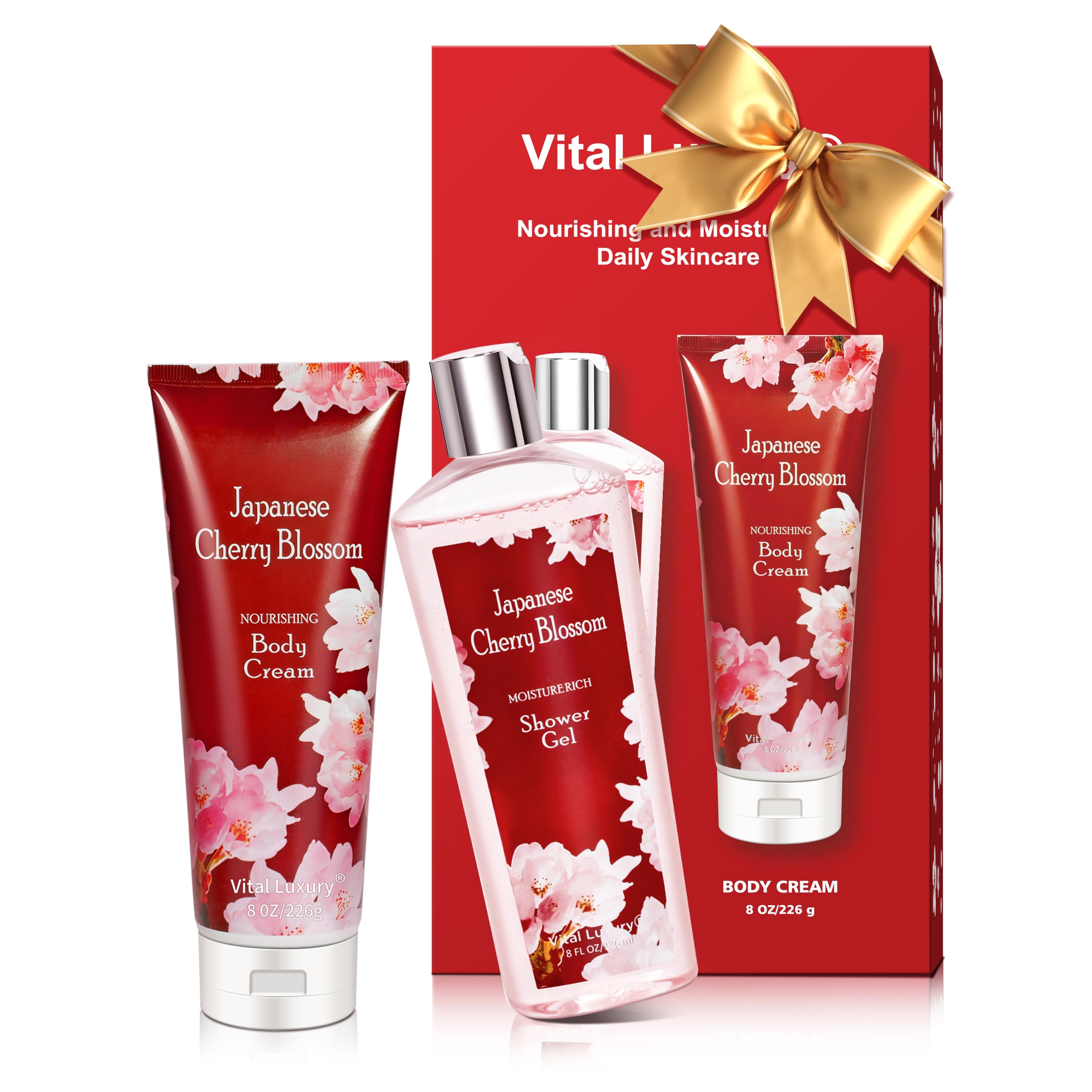 Vital Luxury Japanese Cherry Blossom shower gel bottle delivering silky hydration