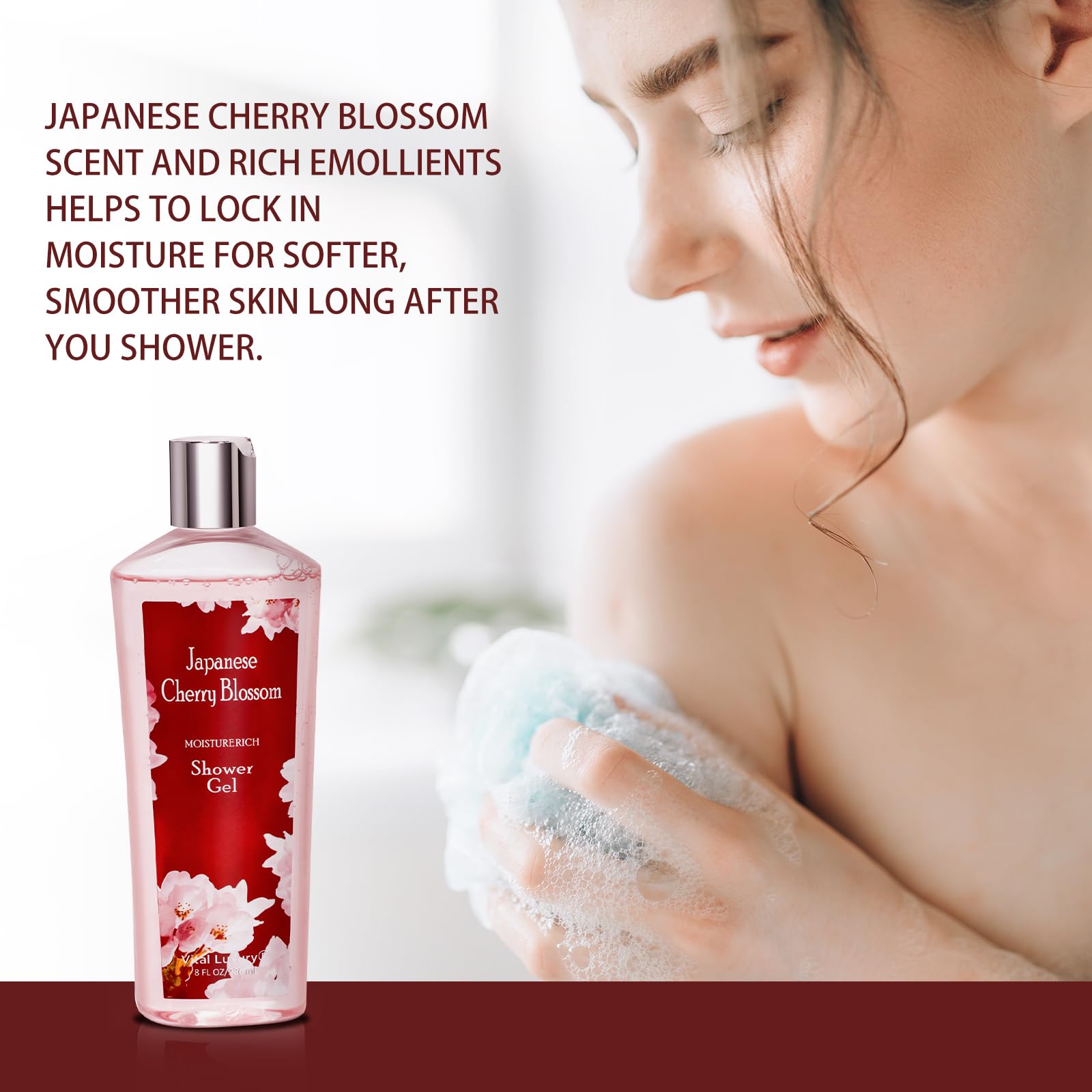 Vital Luxury Cherry Blossom shower gel lather close-up