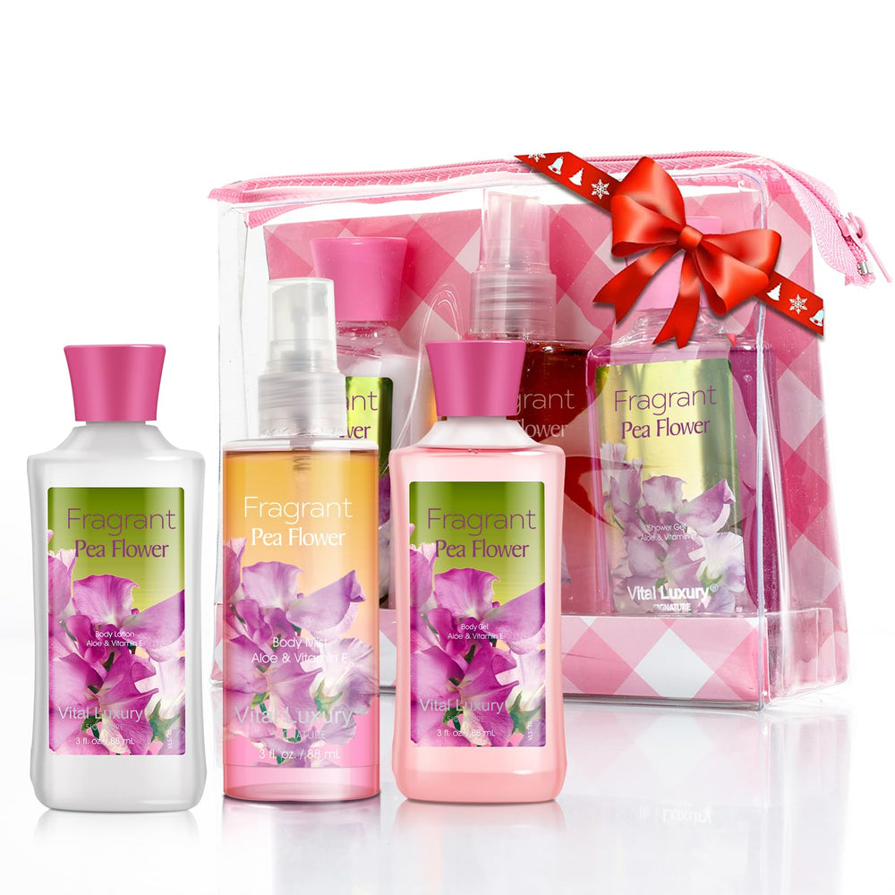 Vital Luxury pea flower body lotion bottle provides quick-absorbing moisture.