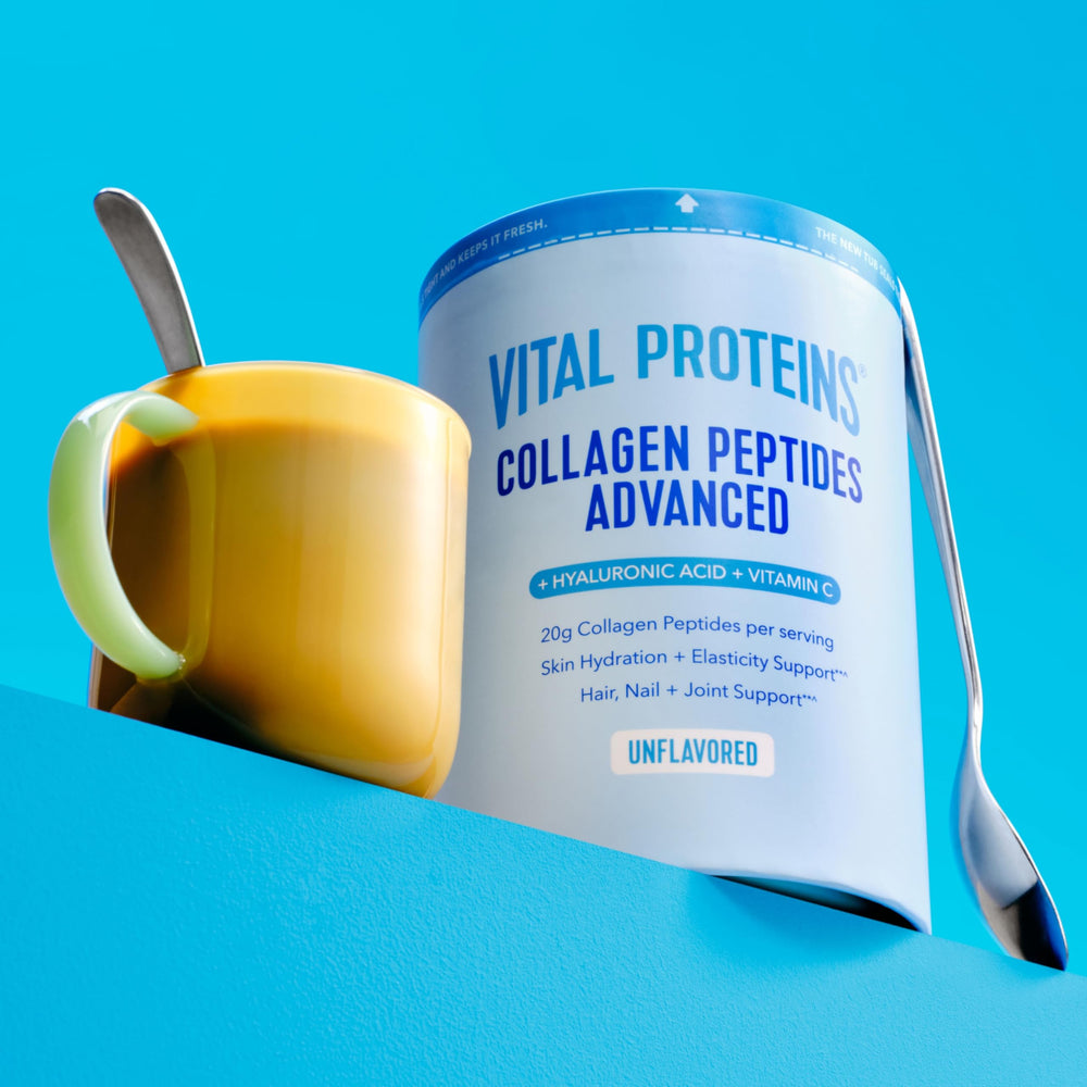 Vital Proteins open container displaying fine collagen powder ready to use