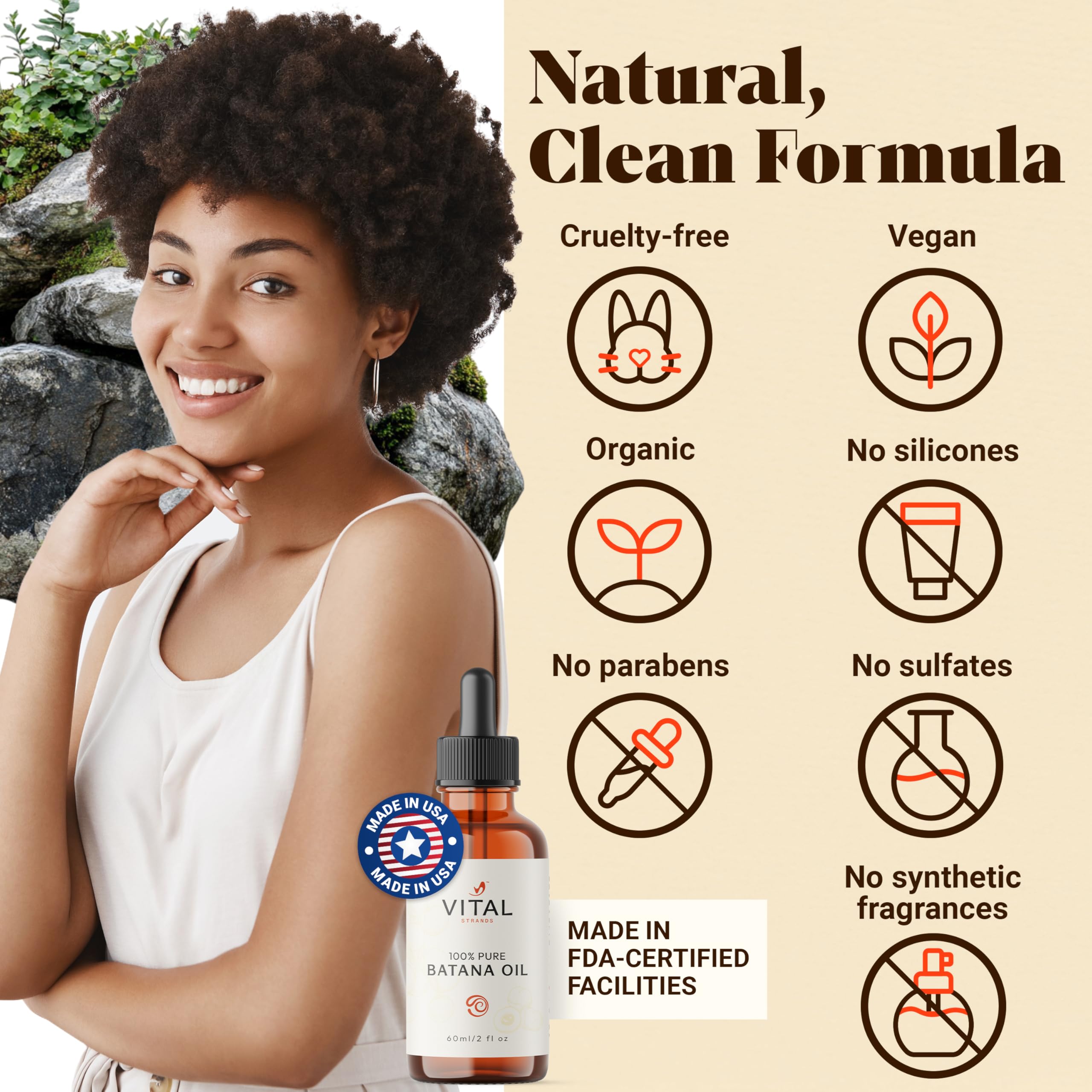 Vital Strands Batana Oil Honduras sourcing label highlights ethical, GMP-backed production.