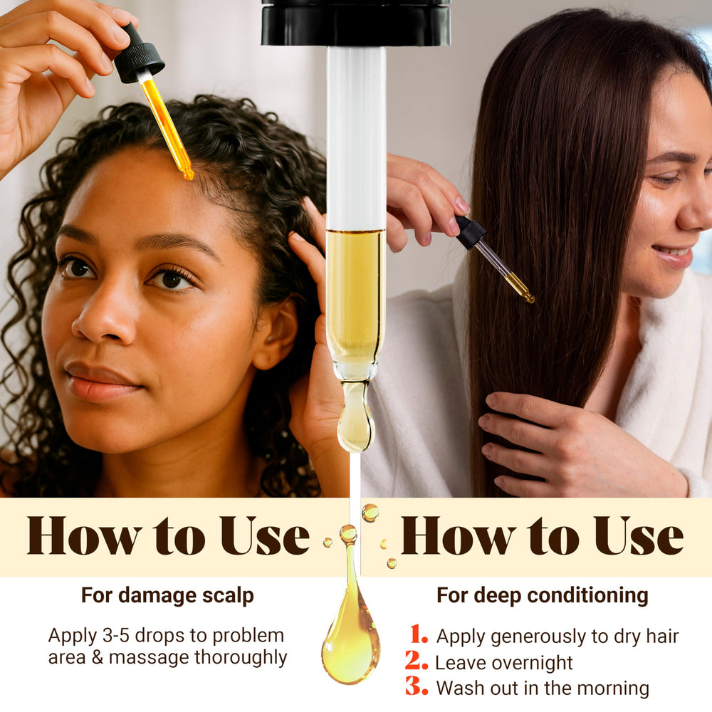 Vital Strands Batana Oil scalp detox scene demonstrates balance and soothed irritation.