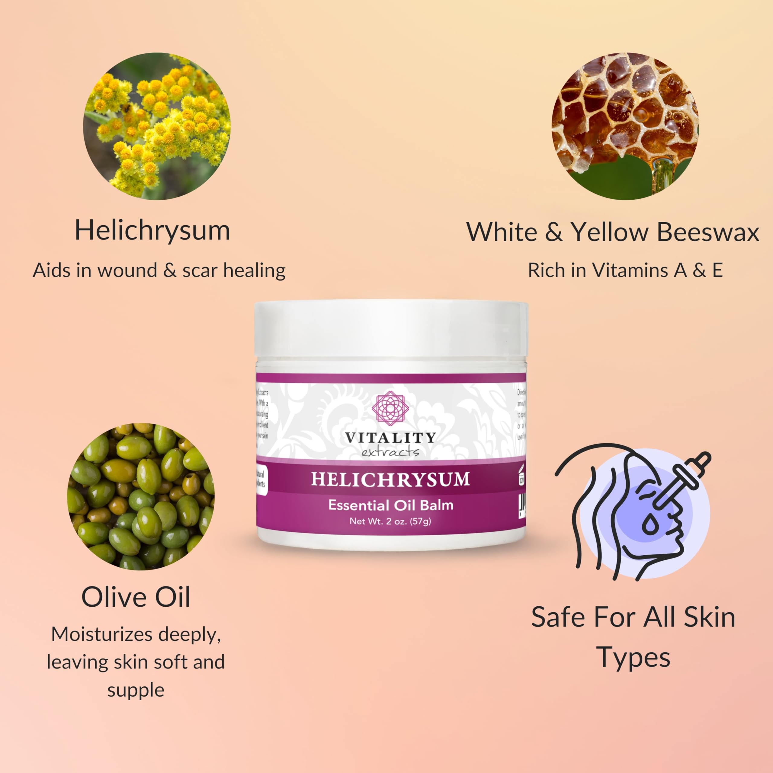 Vitality Helichrysum Balm white-yellow beeswax closeup suggests natural skin-supporting oils