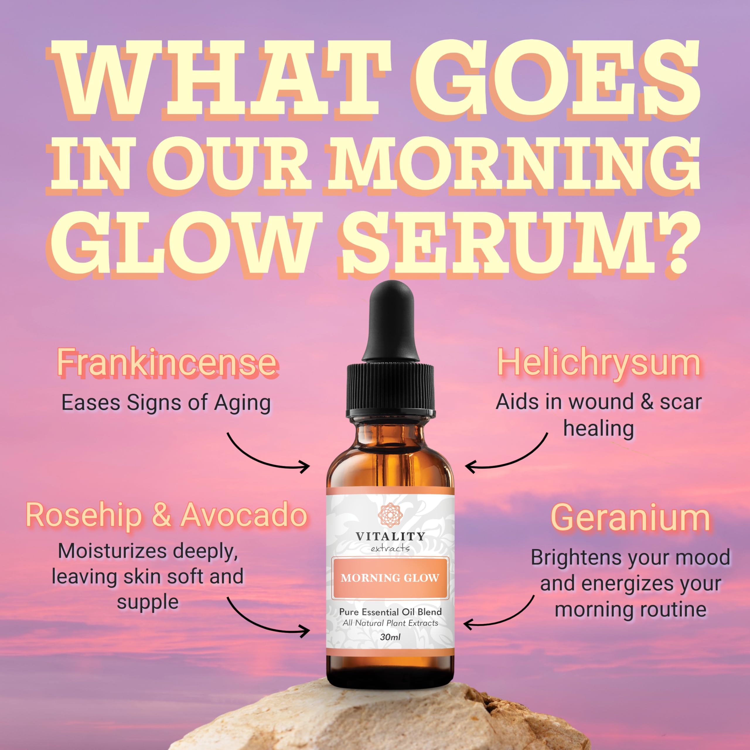 Vitality Morning Glow routine shot presents daily skincare ritual for dewy glow