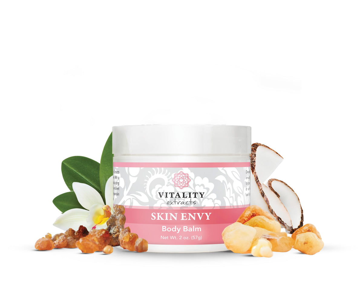 Vitality Skin Envy Balm tub closeup showing rich, hydrating texture for dry skin.