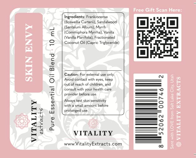 Vitality Skin Envy package label communicates vegan, cruelty-free and GCMS-tested purity.