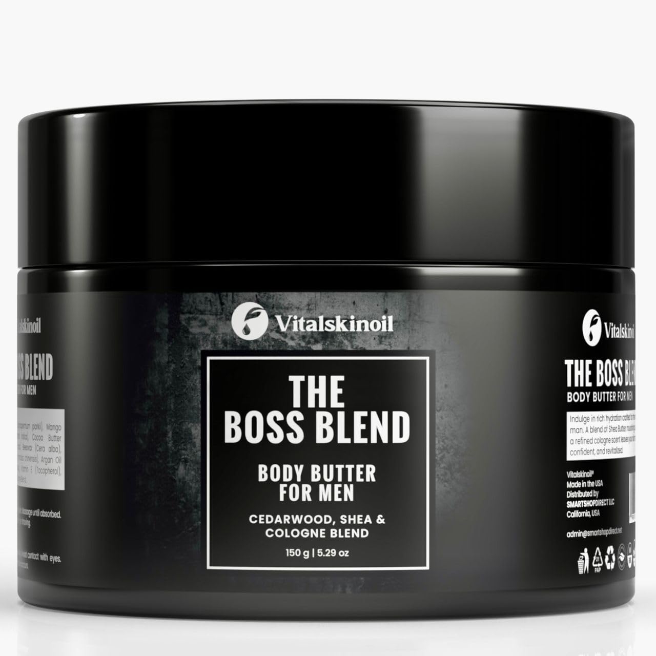VitalSkinoil body butter jar close-up showing rich texture for long-lasting moisture