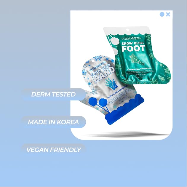 Vitamasques Holiday Snow Bliss Hand Mask application shows lightweight hydration for soft, smooth hands
