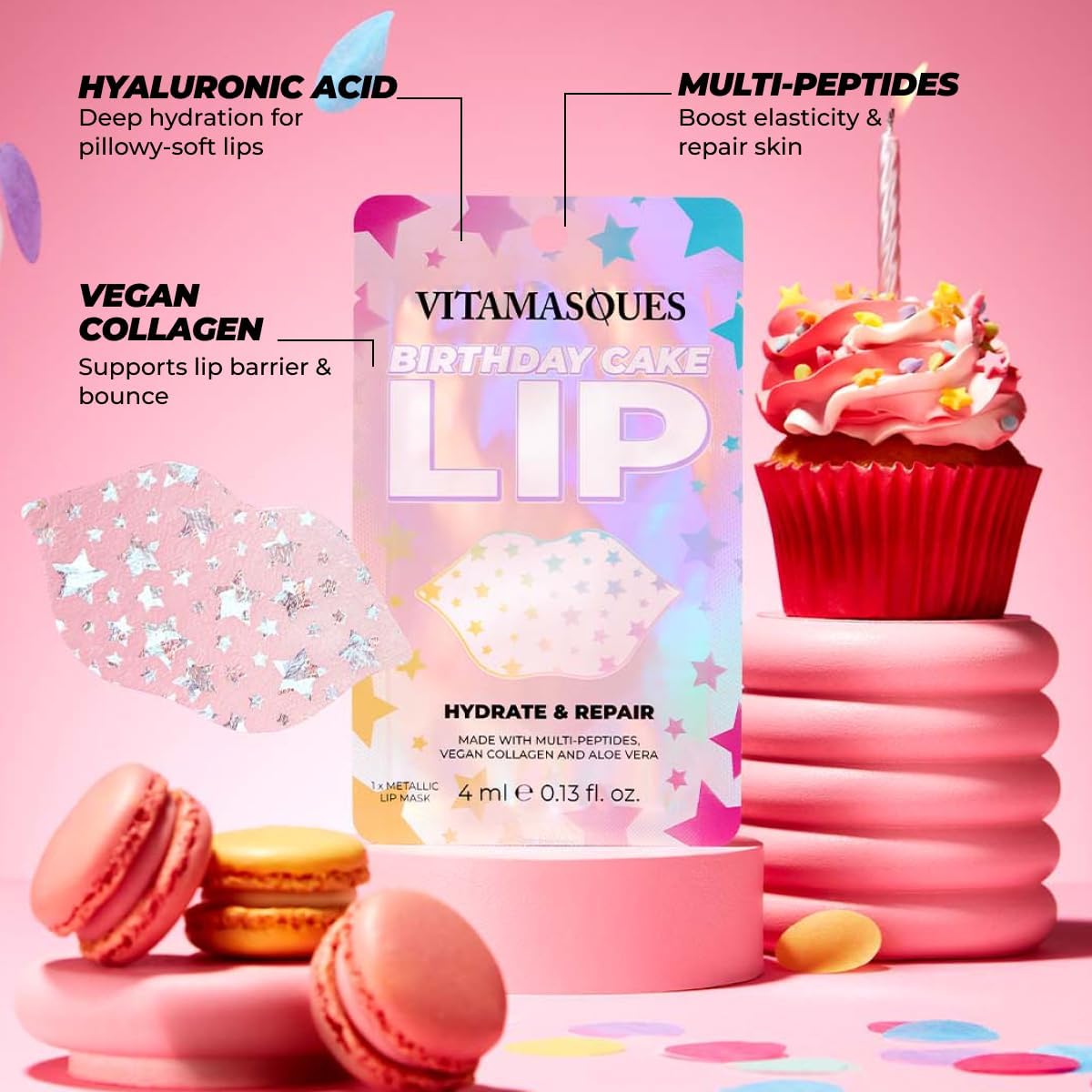 Vitamasques lip mask 3-pack dry lips close-up showing hydration