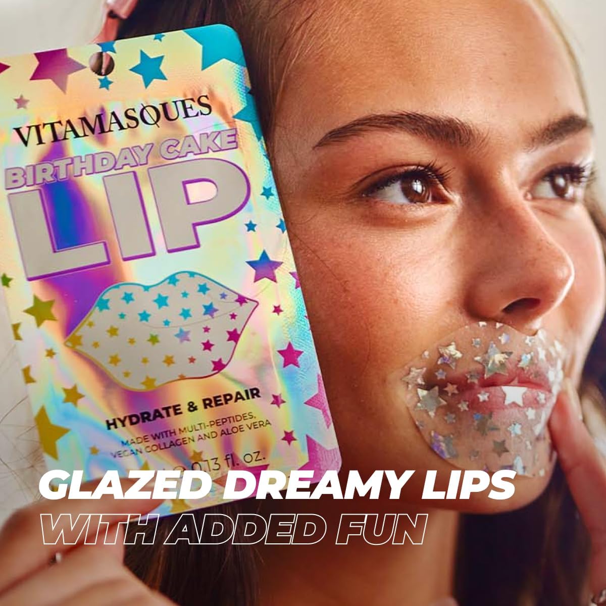Vitamasques lip mask 3-pack in-use on lips for nourishment