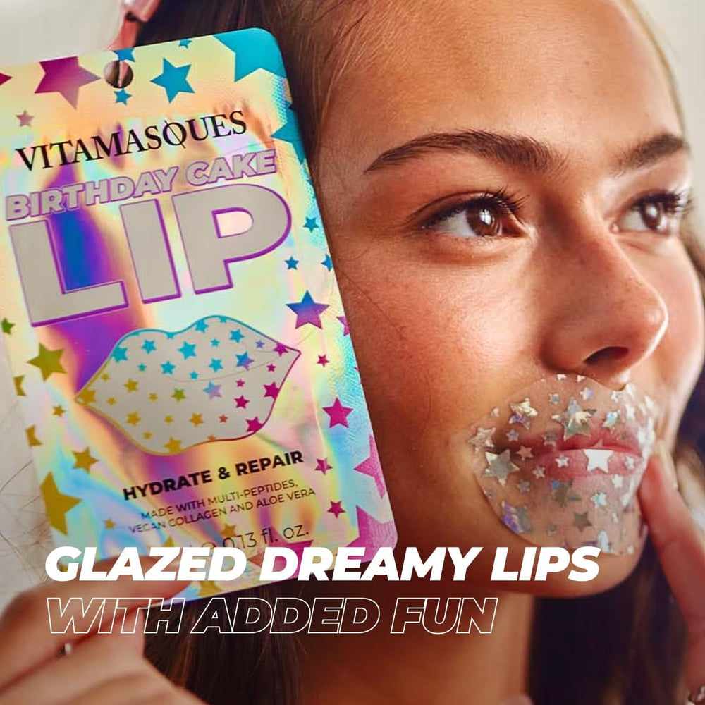Vitamasques lip mask 3-pack in-use on lips for nourishment