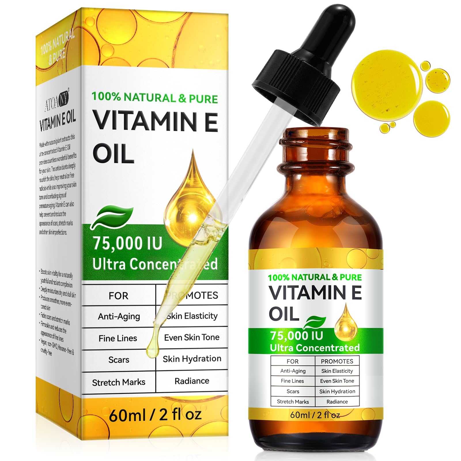 Vitamin E Oil bottle with dropper delivering hydration for skin