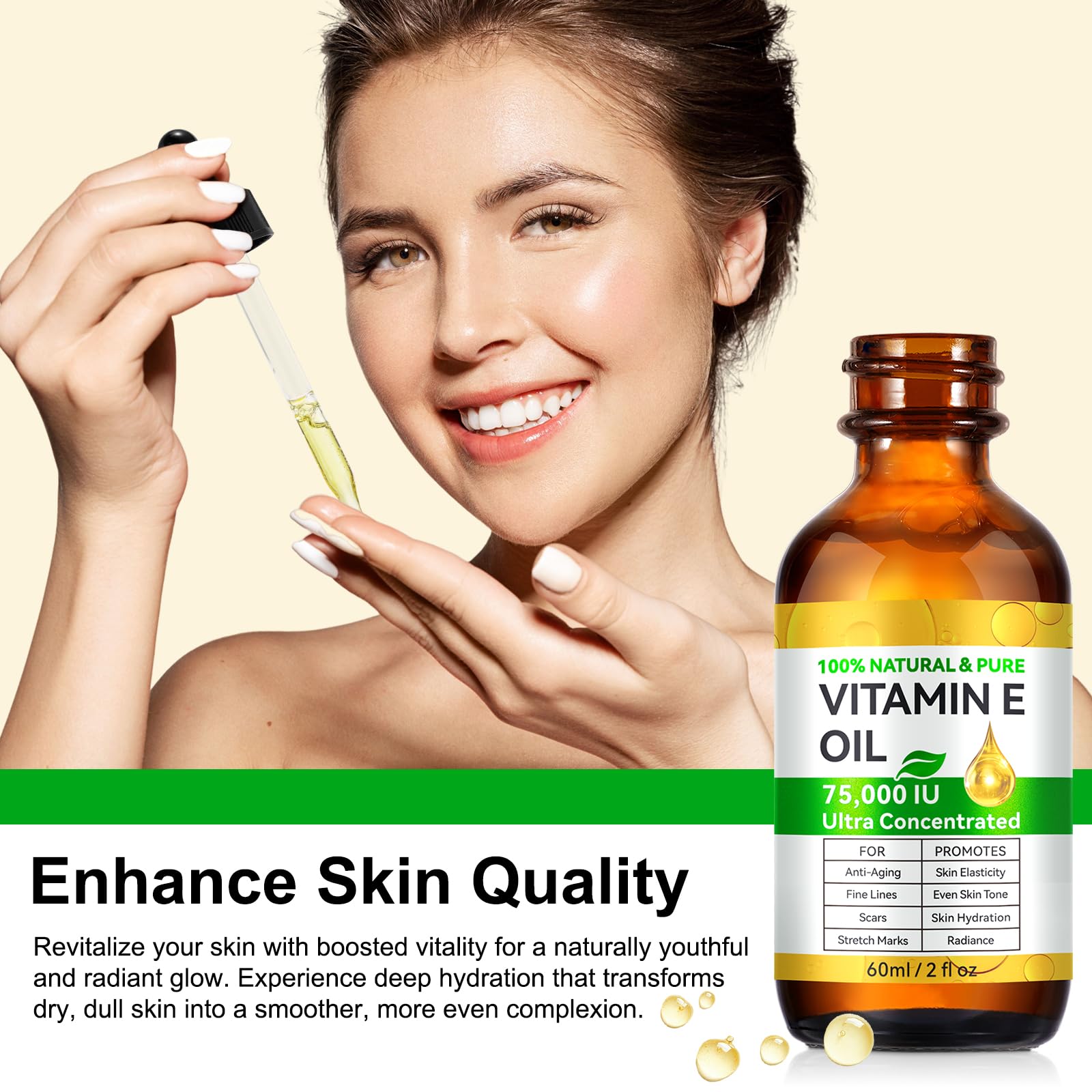 Vitamin E Oil drops close-up highlighting nourishment