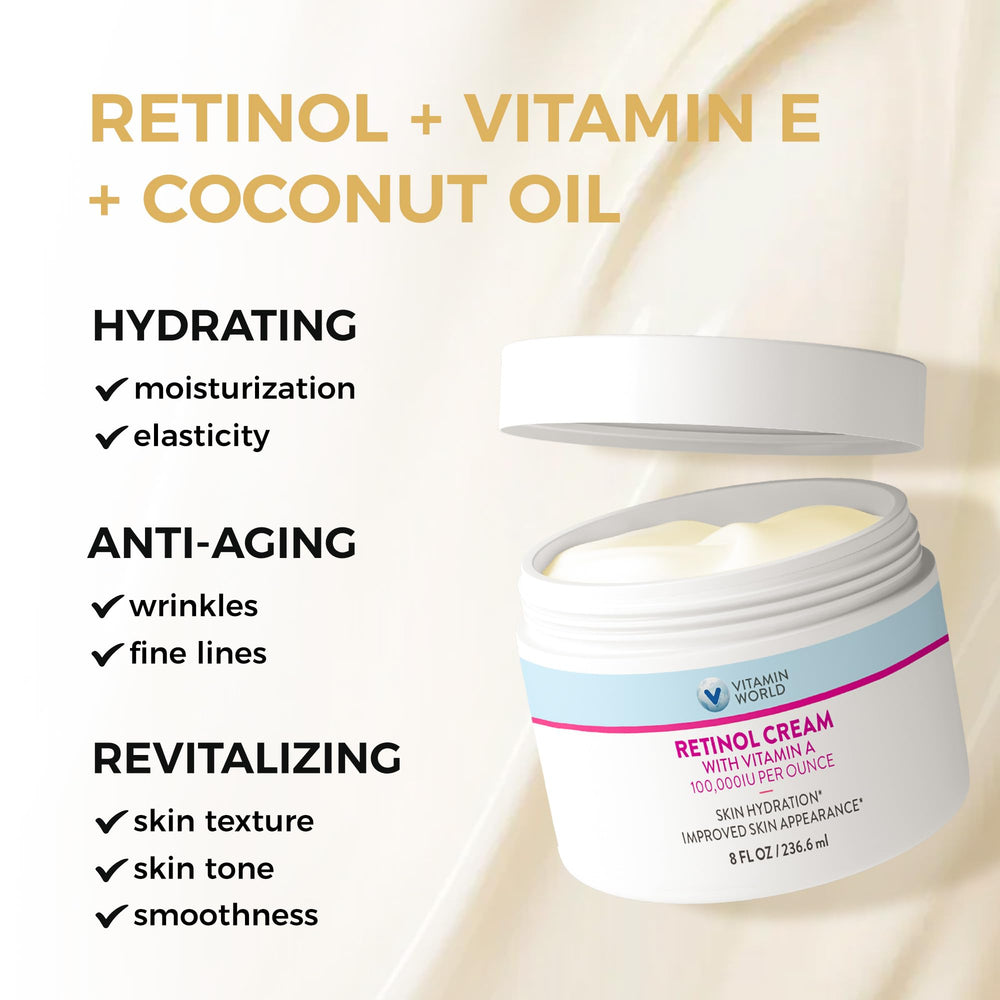 Vitamin World Retinol Cream with coconut oil for deep moisturization.