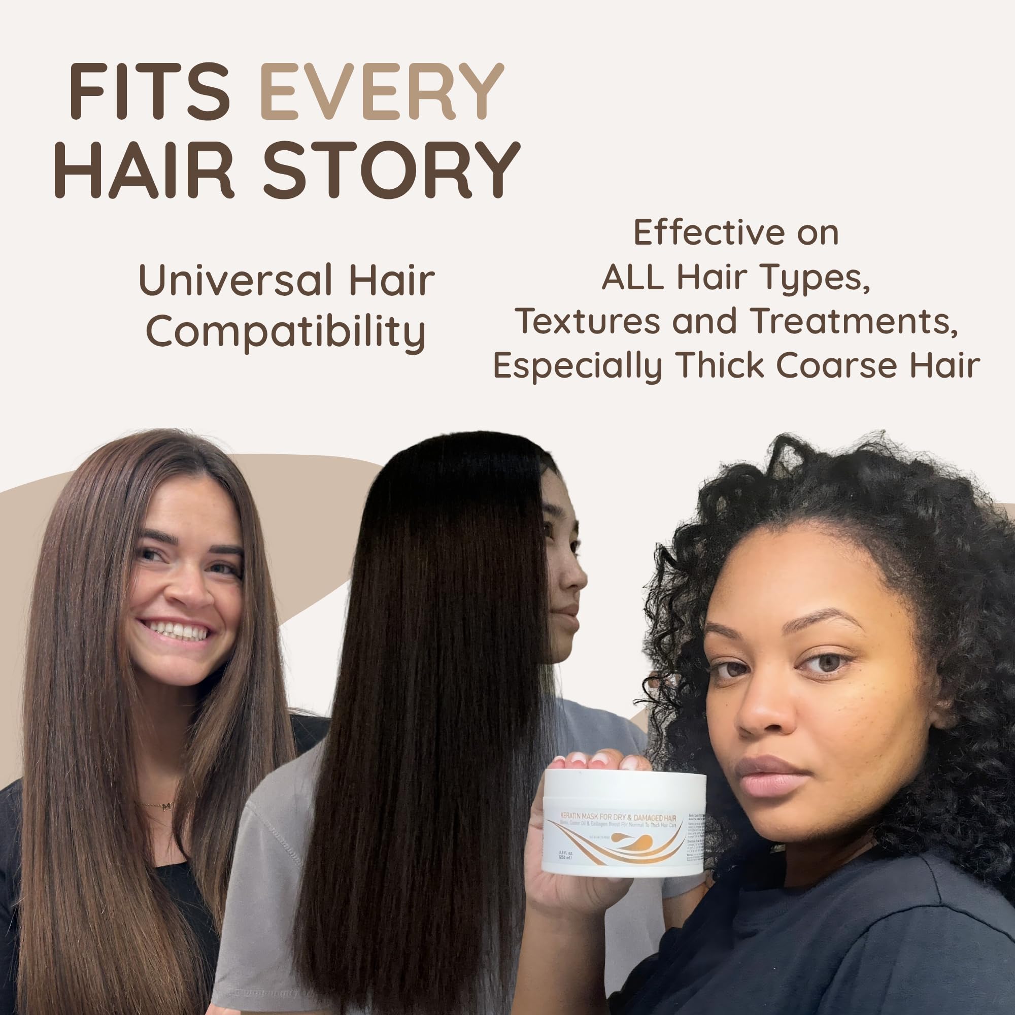 VITAMINS hair cosmetics biotin and collagen graphic emphasizing stronger-looking hair.