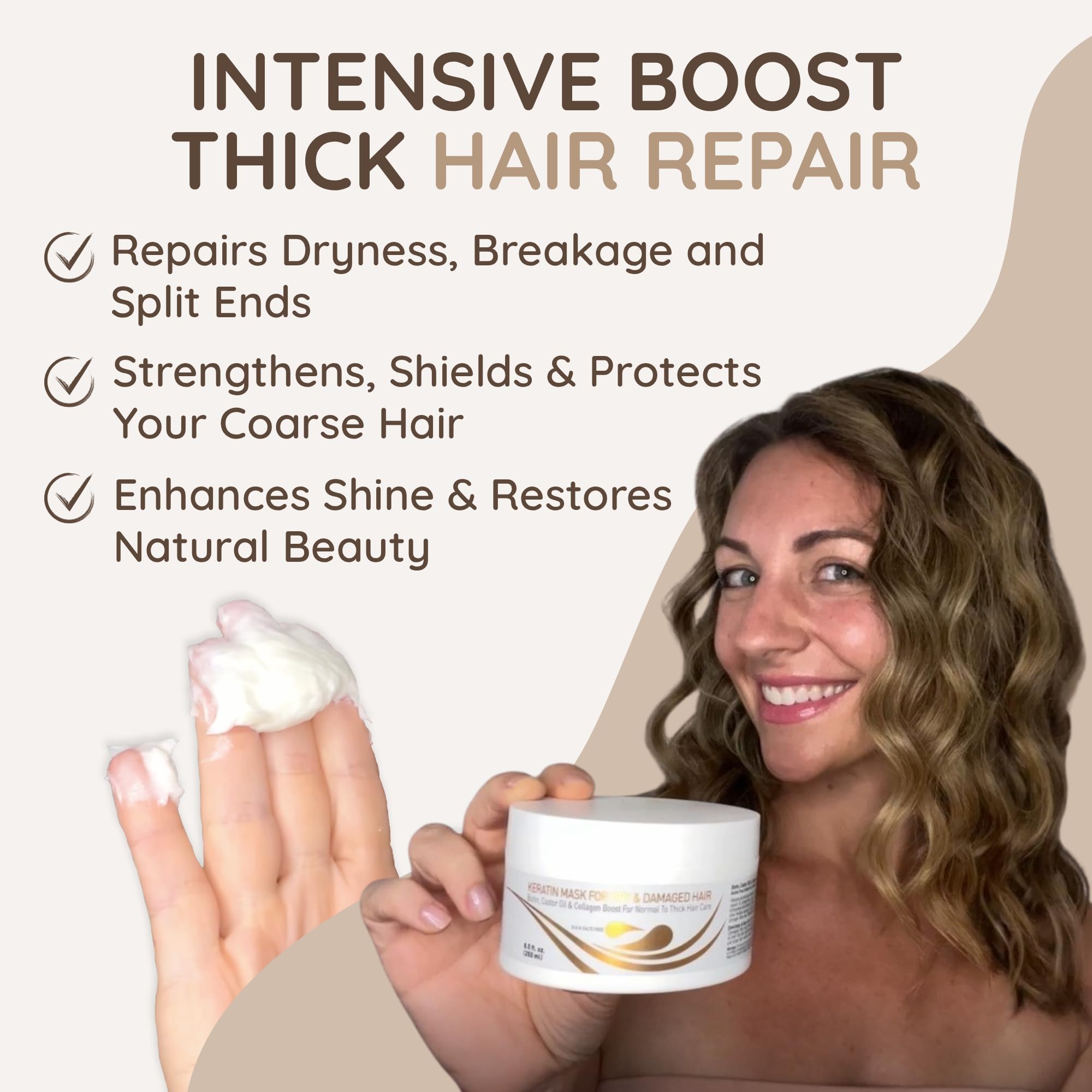 VITAMINS hair cosmetics closeup of hair mask application for quick conditioning.