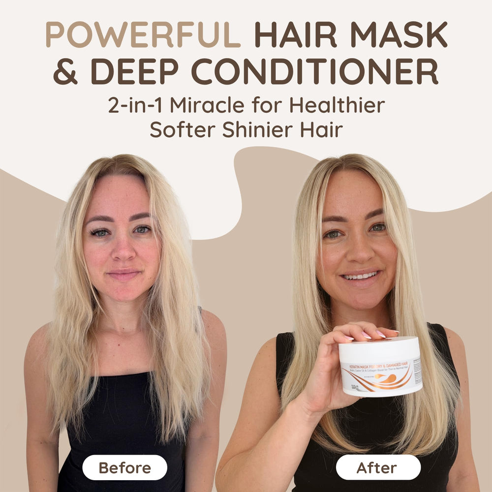 VITAMINS Keratin Hair Mask application demonstrates easy steps for revitalized curls and frizz control