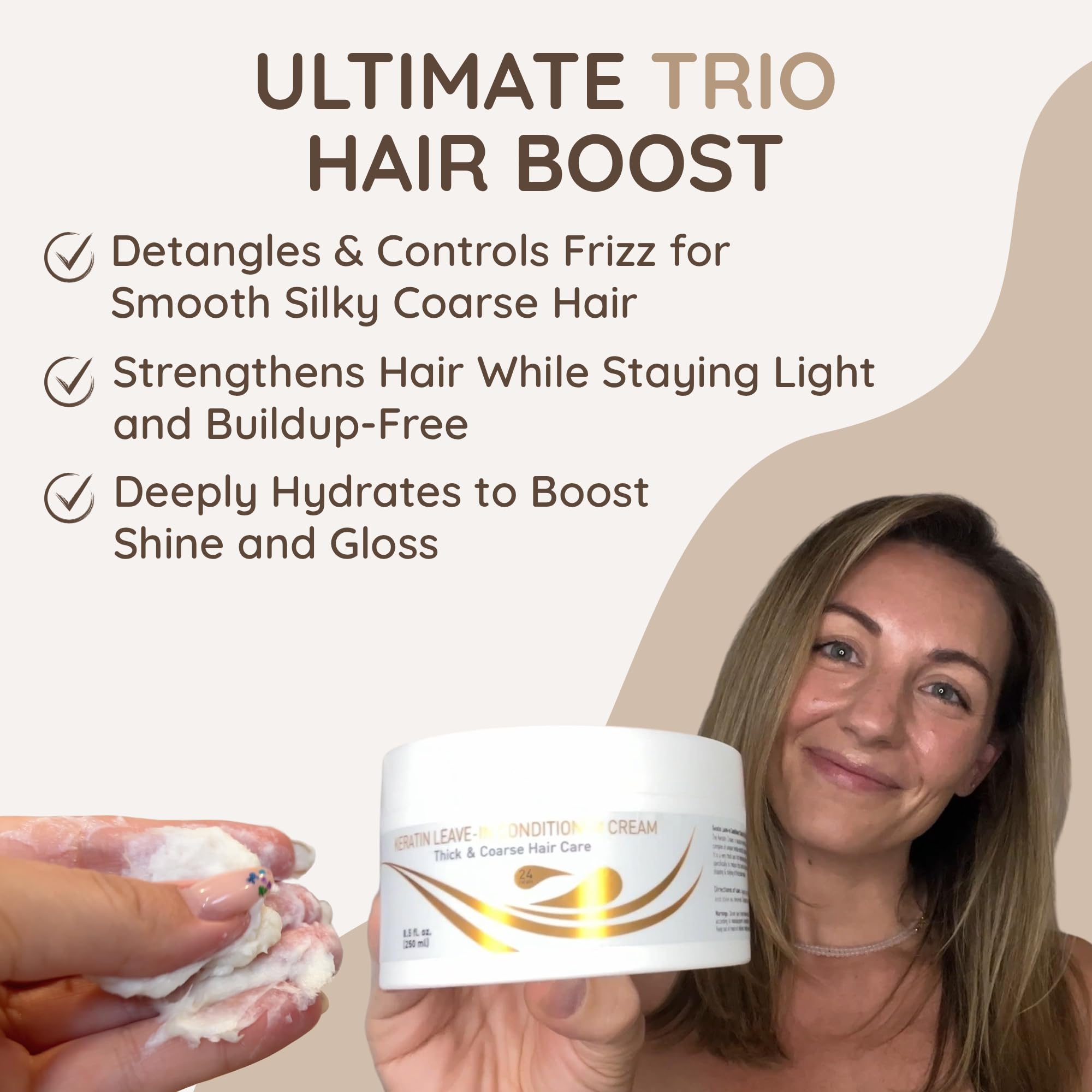 VITAMINS Hair Cosmetics Keratin Leave-In curls close-up demonstrates curl definition.